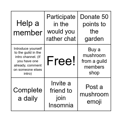 Mushroom Bingo Card