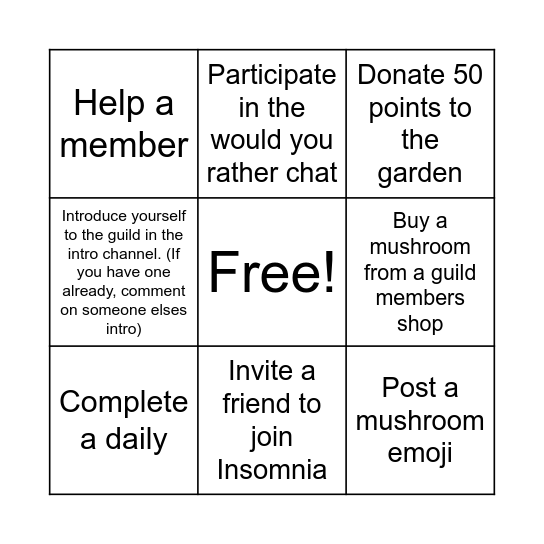 Mushroom Bingo Card