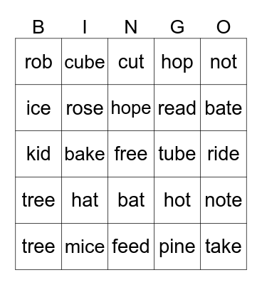 Phonics Bingo Card