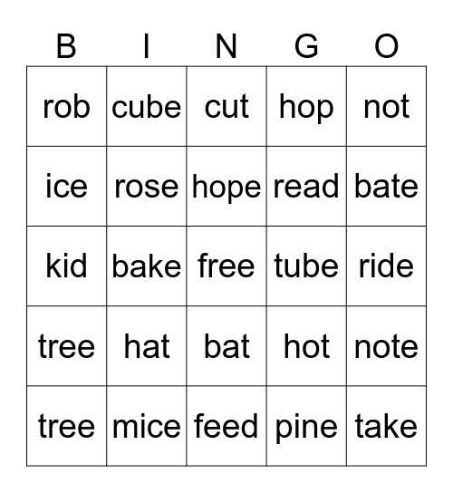 Phonics Bingo Card
