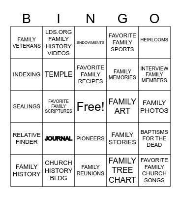 FAMILY HISTORY BINGO Card