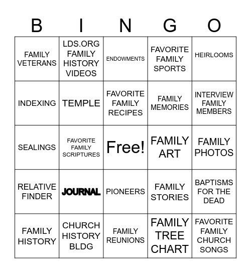 FAMILY HISTORY BINGO Card