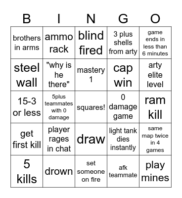 world of tanks bingo Card