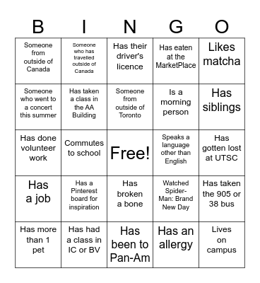 Lower and Upper Year Panel  ice breaker Bingo Card