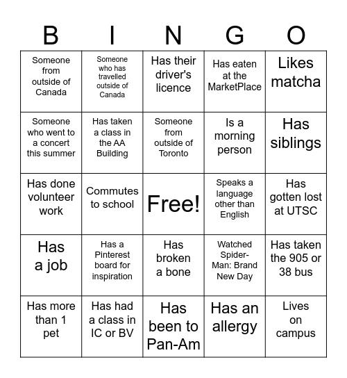 Lower and Upper Year Panel  ice breaker Bingo Card