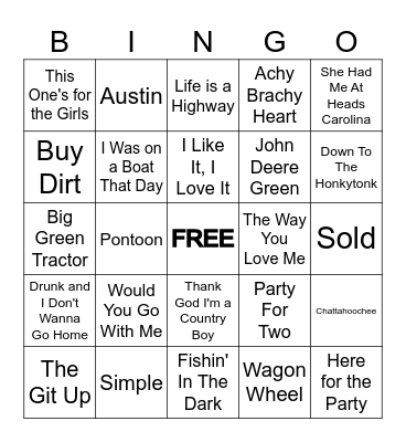 COUNTRY CLASSICS & FAVORITES Bingo Card