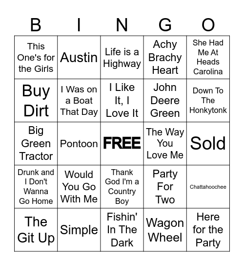 COUNTRY CLASSICS & FAVORITES Bingo Card