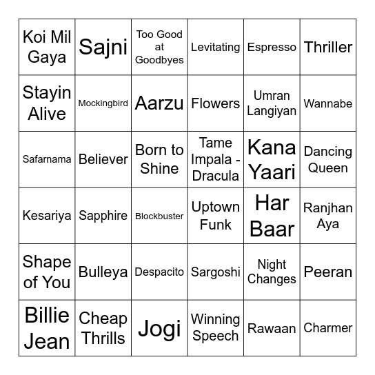 Musical Jamboree Bingo Card