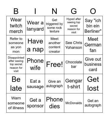 Jay's Gamescom Adventure Bingo Card