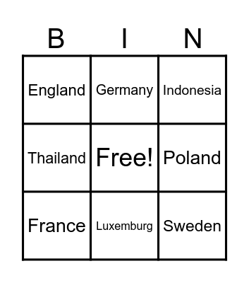 country Bingo Card