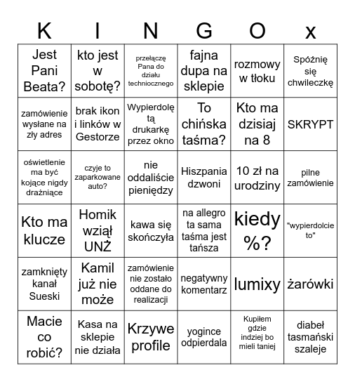 Projekt oświetlenia Bingo Card