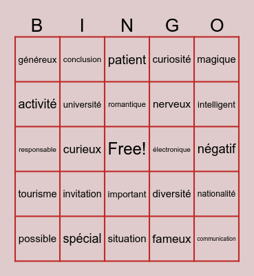 Les mots apparentés Bingo Card