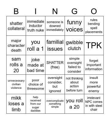 fuckass Bingo Card