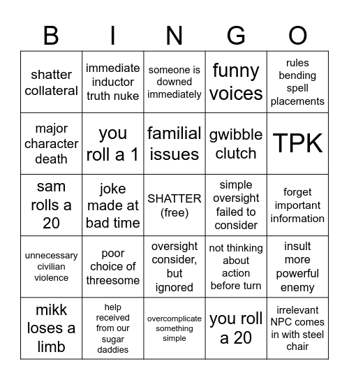 fuckass Bingo Card