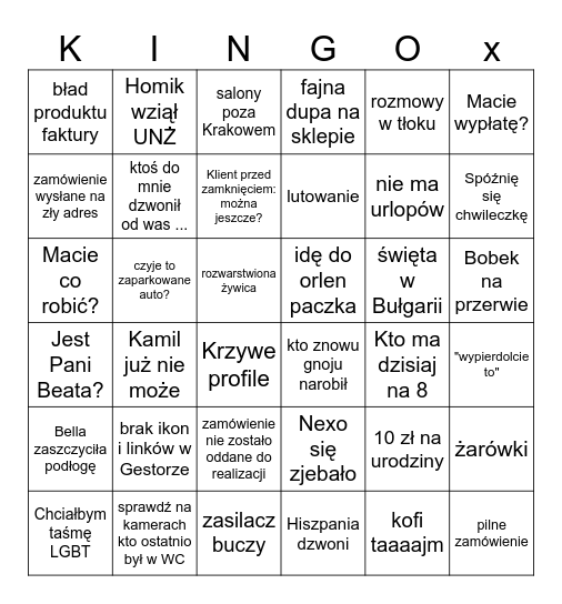Projekt oświetlenia Bingo Card
