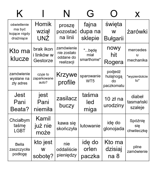Projekt oświetlenia Bingo Card