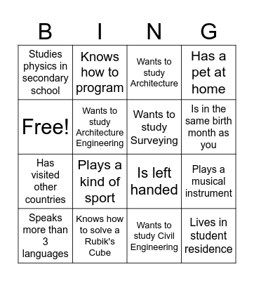 ACE Orientation Day Bingo Card