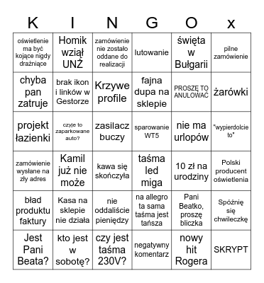 Projekt oświetlenia Bingo Card