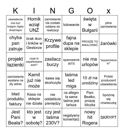 Projekt oświetlenia Bingo Card