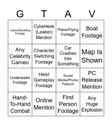 GTA VI: An Extended Look┃AUGUST 27TH Bingo Card