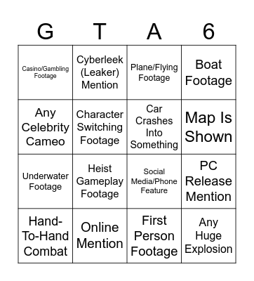 GTA VI: An Extended Look┃AUGUST 27TH Bingo Card