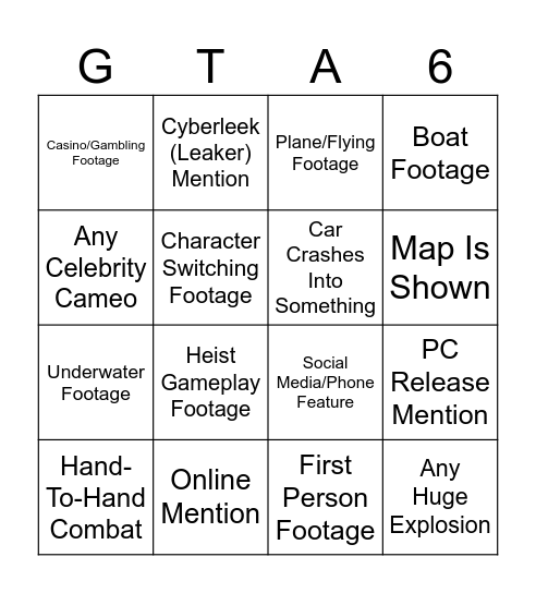 GTA VI: An Extended Look┃AUGUST 27TH Bingo Card