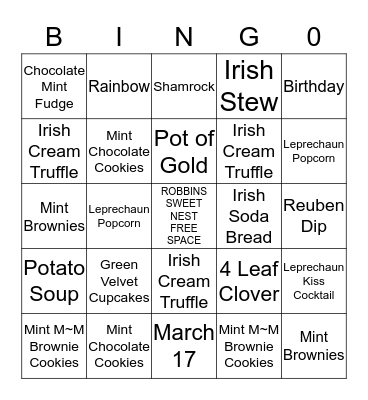 ROBBIN'S SWEET NEST ST. PATTY'S BINGO Card