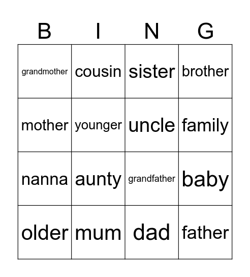 Family Bingo Card