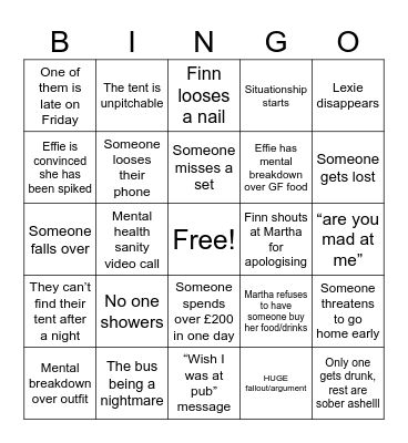 Leeds festival Bingo Card