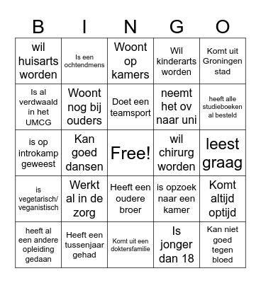 Introductiedag studenten Bingo Card