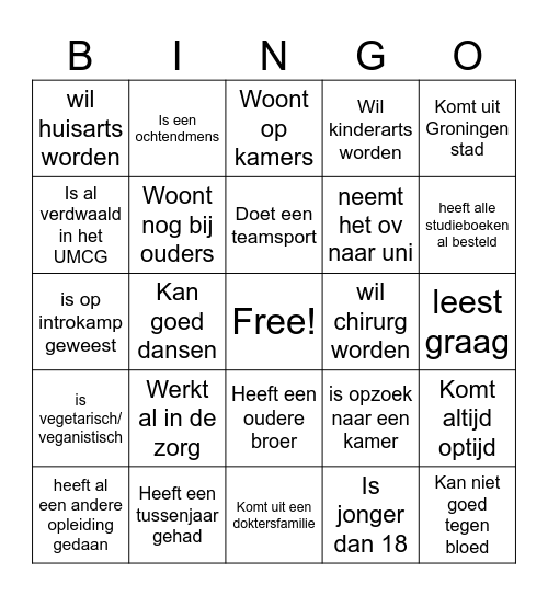 Introductiedag studenten Bingo Card