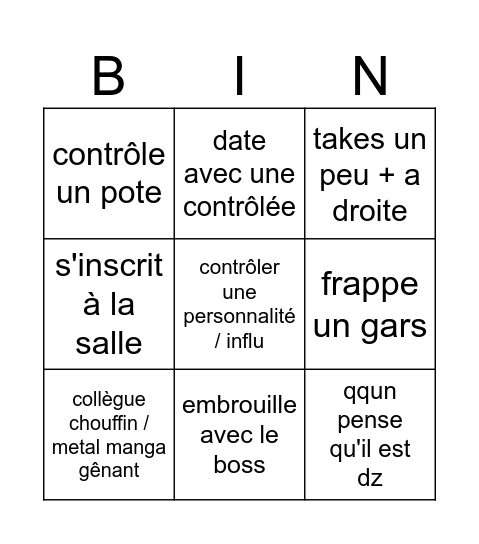 Nathan controlor Bingo Card