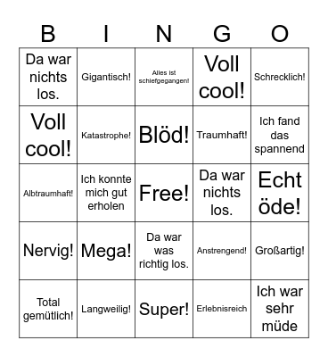 Positiv / Negativ Bingo Card