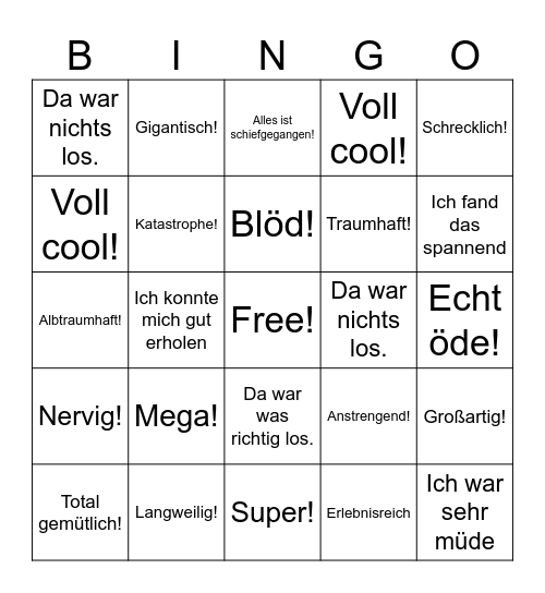 Positiv / Negativ Bingo Card
