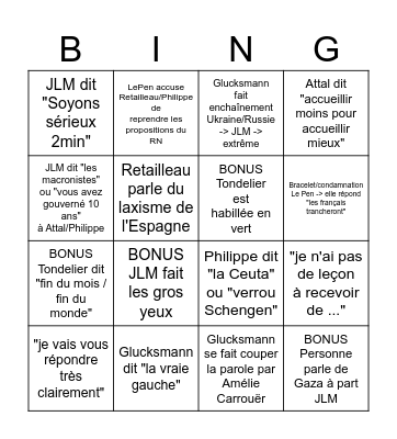 Débat présidentiel Bingo Card