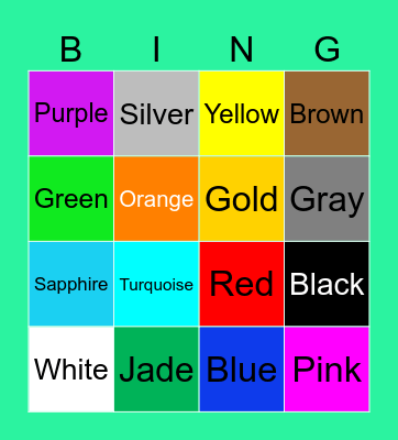Colors Bingo Card
