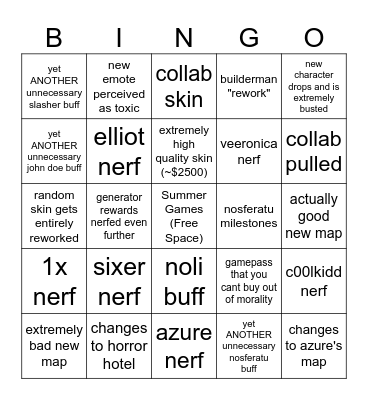 forsaken bingo Card