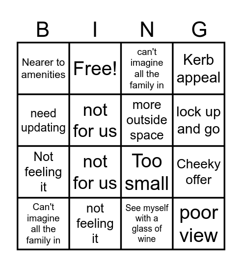 Place in The Sun Bingo Card