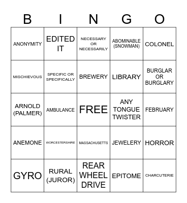 WORDS REDDITORS CAN'T PRONOUNCE Bingo Card