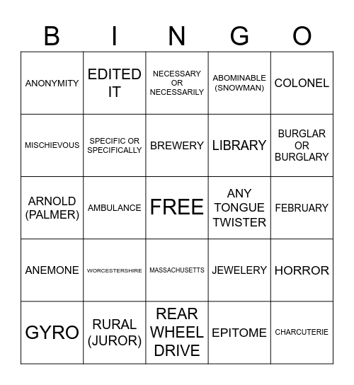 WORDS REDDITORS CAN'T PRONOUNCE Bingo Card