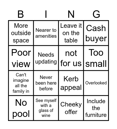 Place in the Sun Bingo Card