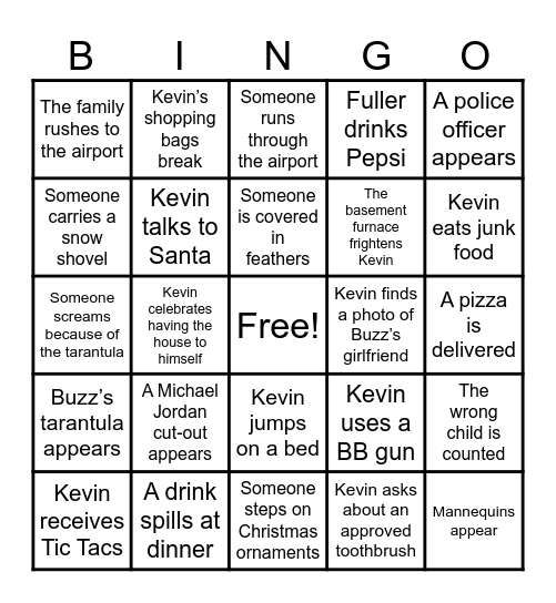 Home Alone Bingo Card