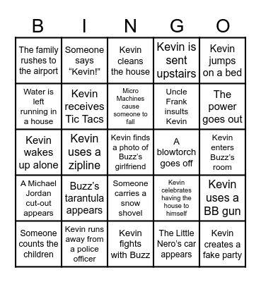 Home Alone Bingo Card