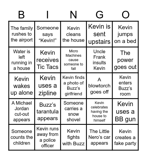 Home Alone Bingo Card