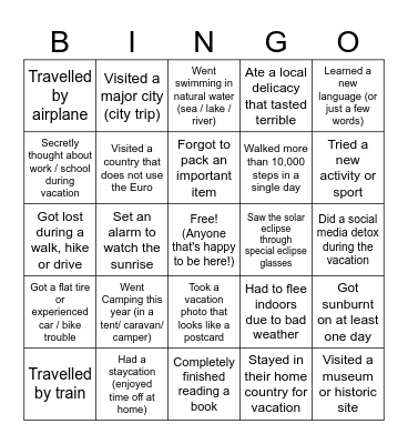 Holiday Bingo Card