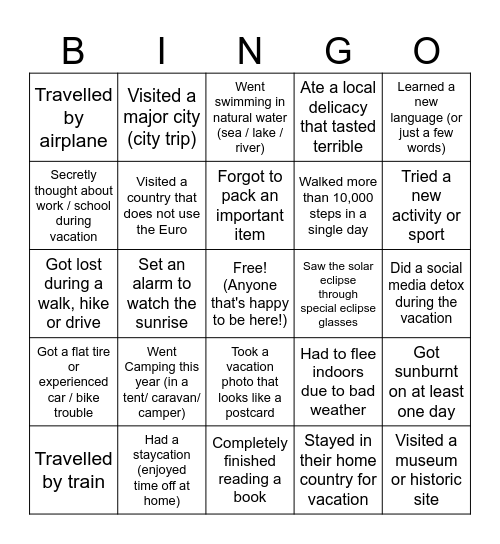 Holiday Bingo Card
