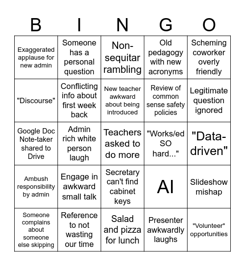 PD Bingo Card