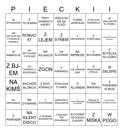 ZERÓWKOWE BINGOZ Bingo Card