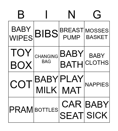 Hannah's Baby Shower Bingo Card