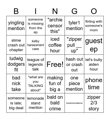 the yard bingo Card